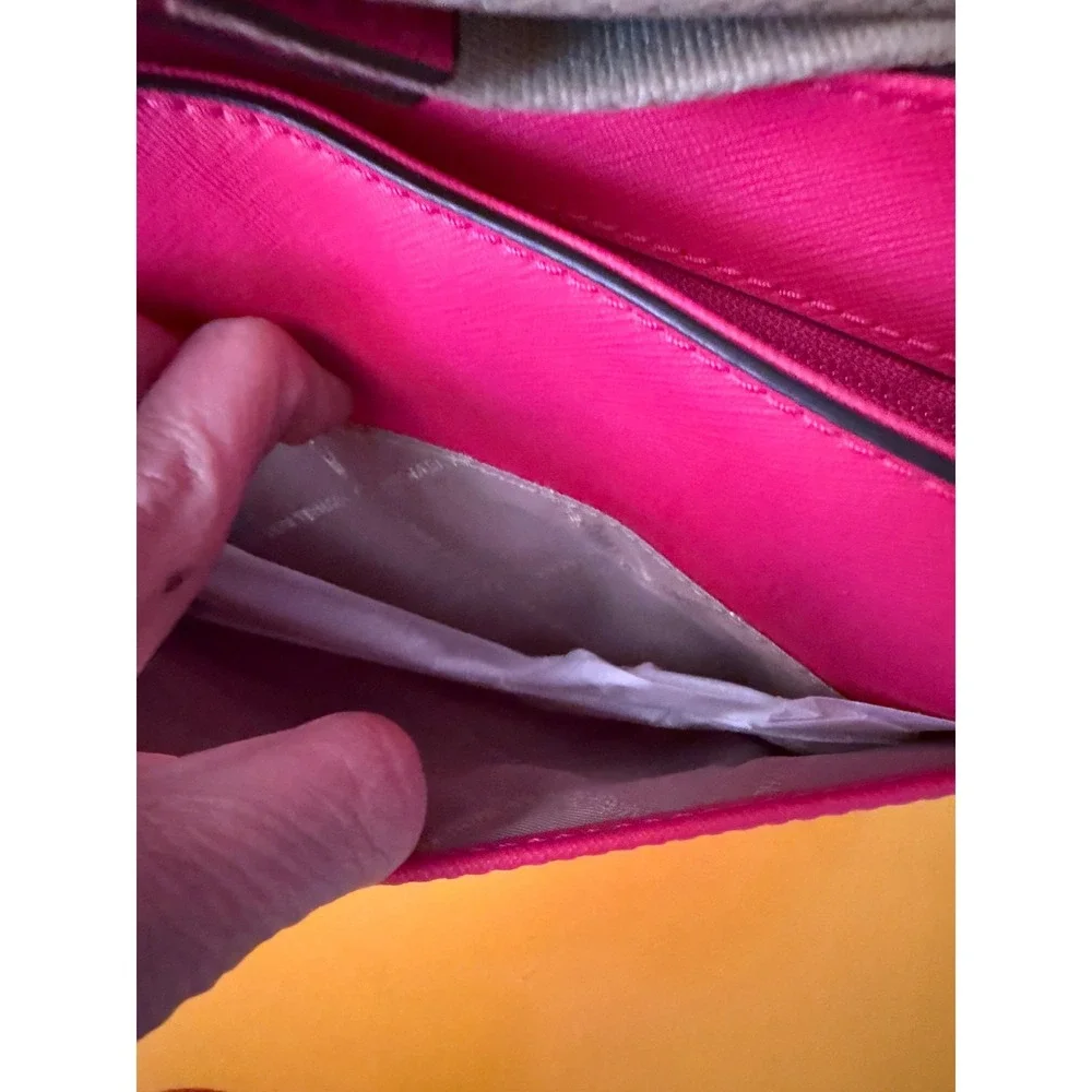 Michael‎ Kors Jet Set Large Crossbody Bag Pink Saffiano Leather Silver Hardware